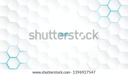 Abstract. Hexagon white background , blue light and shadow. Vector.