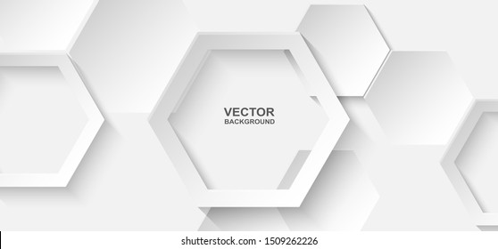 Abstract. Hexagon white background, light and shadow. Vector.