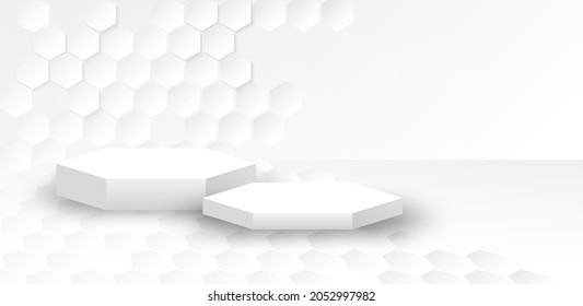 Abstract. Hexagon white background. theme product display podium.  Vector.