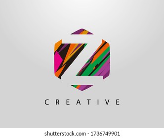 Abstract Hexagon Z Letter Logo. Initial Z With Creative Colorful Strips 