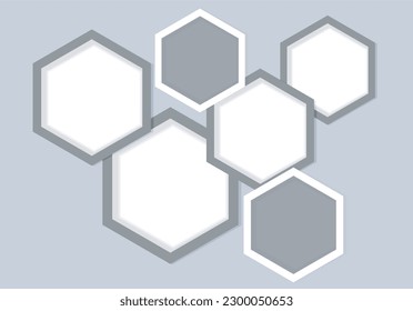 Resumen del fondo hexagonal. 6 Honeypes vacíos de diferentes tamaños con lugar para imágenes. Diseño de plantillas infográficas. Plantilla de banner del sitio web, volante, folleto. EPS10. 