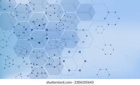 Resumen del diseño de fondo hexagonal. Medicina, química, moléculas, ciencia y tecnología. Ilustración vectorial.