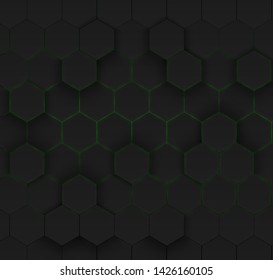 Abstract hexagonal background. Futuristic technology concept. 3d vector illustration. Hex geometry pattern. Carbon cells. Matrix style.