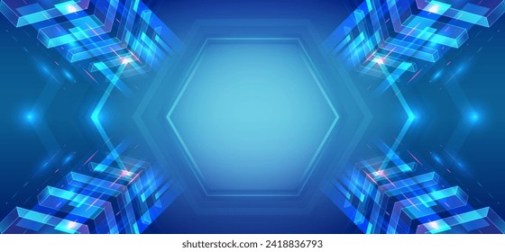 Abstract hexagonal background with light effect and arrows. Vector illustration for a banner or presentation on the theme of technology, science, and medicine. Modern technological design.