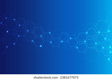 Resumen del fondo hexagonal. Estructura molecular e ingeniería genética. Tecnología de innovación. Utilizado para el diseño de la asistencia sanitaria, la ciencia y la medicina