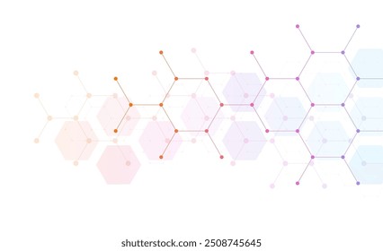 Resumo hexagonal. Estrutura molecular e engenharia genética. Inovação tecnológica. Usado para projetar saúde, ciência e fundo de medicina