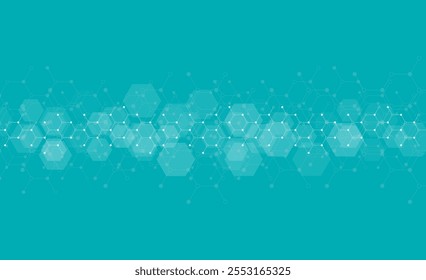 Resumo hexagonal. Estrutura molecular e engenharia genética. Inovação tecnológica. Usado para projetar saúde, ciência e fundo de medicina