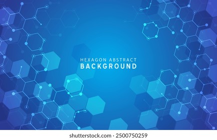 Abstract hexagonal background with molecular structures and chemical elements. Vector illustration