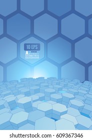 Abstract hexagonal background on light blue tone with space for your text and headline A4