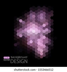 Abstract hexagonal background. Purple glow on dark background.