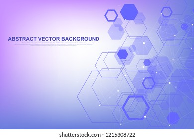 Abstract hexagonal background with waves. Hexagonal molecular structures. Futuristic technology background in science style. Graphic hex background for your design. Vector illustration.