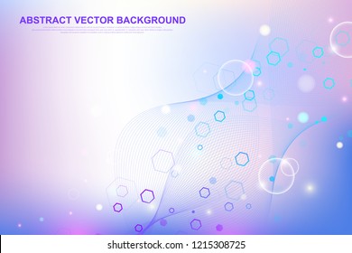 Abstract hexagonal background with waves. Hexagonal molecular structures. Futuristic technology background in science style. Graphic hex background for your design. Vector illustration.