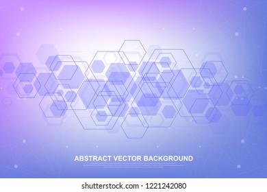 Abstract hexagonal background with waves. Hexagonal molecular structures. Futuristic technology background in science style. Graphic hex background for your design. Vector illustration.