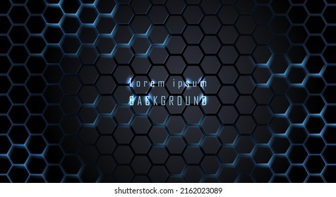 Abstract hexagonal blue neon light  sci-fi background.