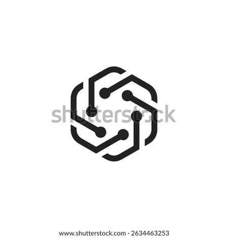 Abstract Hexagonal Circuit Board Connection AI Logo, Representing Artificial Intelligence, Technology, Digital Networks, Symbolic of Data Flow, and Innovation in a Digital Environment