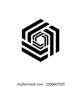 Abstract hexagonal design element of lines. Simple black outline vector logotype icon