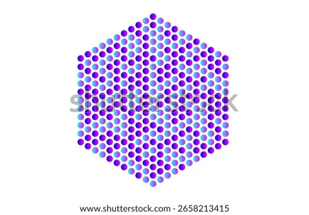 Abstract hexagonal dot matrix with vibrant blue and purple gradient — futuristic geometric pattern, tech-inspired design, modern digital art layout isolated on white