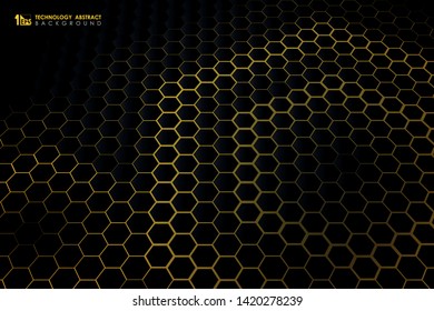 Abstract hexagonal futuristic technology gradient black pattern on yellow background. You can use for poster, artwork, template design, presentation, tech futuristic. illustration vector eps10