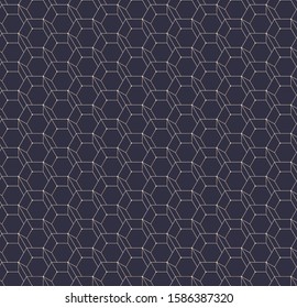 Abstract hexagonal geometric seamless pattern. Golden honeycomb frame on dark background. Vector illustration