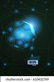 Abstract hexagonal  geometric with technology or soccer sport science conceptual glowing on dark background