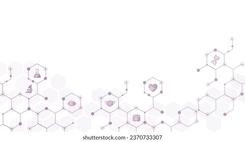 Abstract hexagonal geometric wallpaper. White background. Health care and science icon pattern medical innovation concept background vector design.