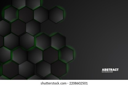 Abstract hexagonal with green neon technology background