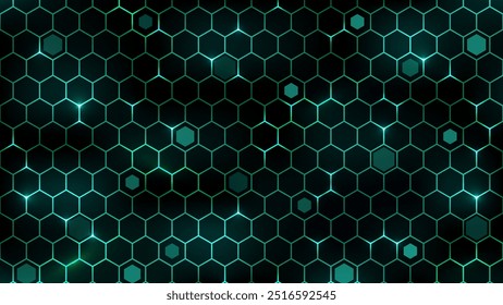 Fundo de vetor verde hexagonal abstrato. Tecnologia padrão de grade hexágono.