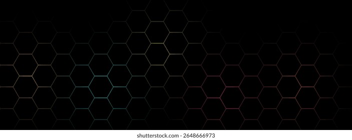 Abstract Hexagonal Grid with Gradient Colors on Dark Background