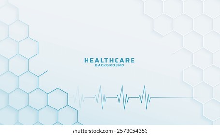 abstract hexagonal health care background with heartbeat line design vector