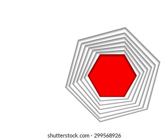 Abstract hexagonal holes on white paper and red pit floor.