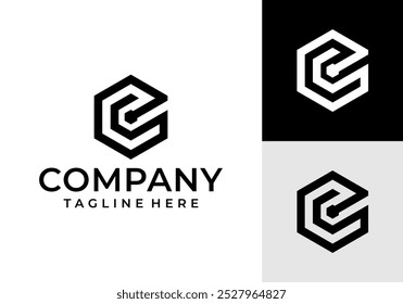 Abstract hexagonal letter C illustration logo vector.