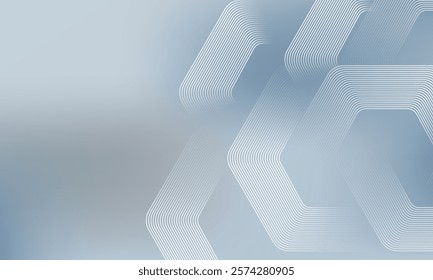 Abstract hexagonal line on gradation gray background. Modern geometric line art design