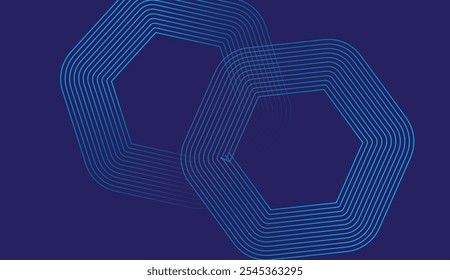 Abstract Hexagonal Line Pattern on Dark Background with Blue Geometric Shapes for Graphic Design Projects