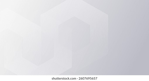 Abstract hexagonal lines on a gray background, featuring geometric stripe line art. Perfect for posters, brochures, covers, websites, and banners.