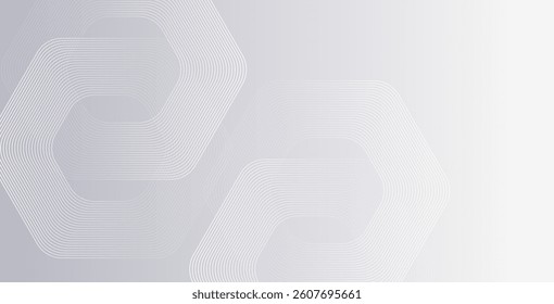 Abstract hexagonal lines on a gray background, featuring geometric stripe line art. Perfect for posters, brochures, covers, websites, and banners.