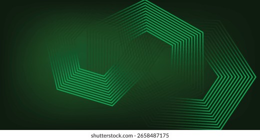 Abstract hexagonal lines on a green background. Geometric line art design for posters, flyers, covers, websites, and banners.

