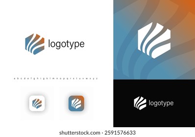 Abstract hexagonal logo with flowing wave lines, symbolizing innovation, motion, and modernity. Ideal for technology, finance, consulting, and corporate branding. Vector logo template