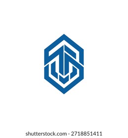 Símbolo hexagonal Abstractas del logotipo para el desarrollo de la arquitectura del negocio de la construcción Color azul Forma geométrica Diseño moderno Identidad corporativa profesional.