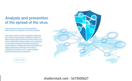 Abstract hexagonal micro molecule structure on blue background Shield with protecting from bacteria, virus, microbes. Coronavirus 2019-nCov novel coronavirus concept. Vector web banner