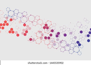 Abstract hexagonal molecular on gray background. Pattern hexagonal structure of chemistry. Background graphic medical molecule structure for cover, banner, poster, web. Vector illustration