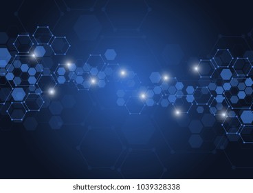 Abstract hexagonal molecular structures in technology background and science style. Medical design. Vector illustration