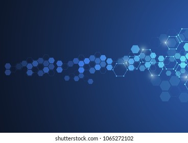 Abstract hexagonal molecular structures in technology background and science style. Medical design. Vector illustration