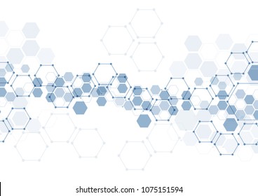 Abstract hexagonal molecular structures in technology background and science style. Medical design. Vector illustration