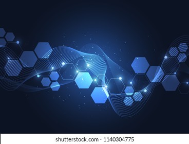 Abstract hexagonal molecular structures in technology background and science style. Medical design. Vector illustration