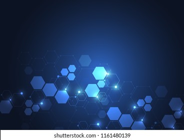 Abstract hexagonal molecular structures in technology background and science style. Medical design. Vector illustration