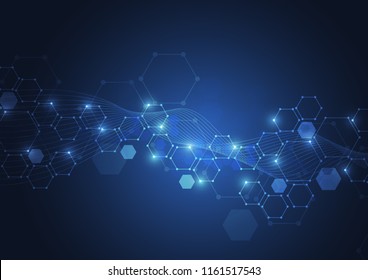 Abstract Hexagonal Molecular Structures In Technology Background And Science Style. Medical Design. Vector Illustration