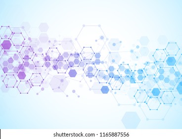 Abstract hexagonal molecular structures in technology background and science style. Medical design. Vector illustration