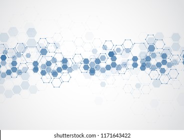 Abstract hexagonal molecular structures in technology background and science style. Medical design. Vector illustration