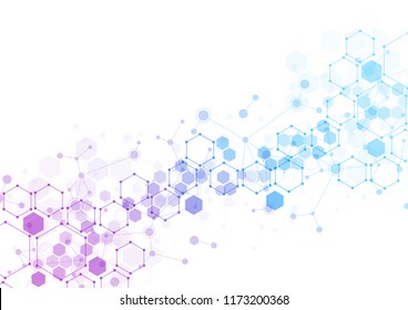 Abstract hexagonal molecular structures in technology background and science style. Medical design. Vector illustration