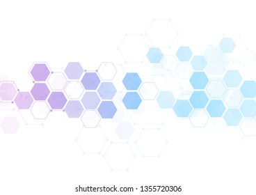 Abstract hexagonal molecular structures in technology background and science style. Medical design. Vector illustration